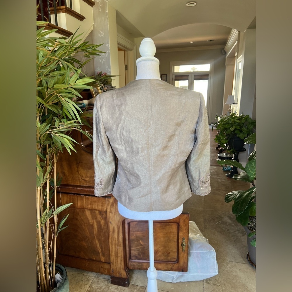 KM collections, ladies, dress jacket, size 10 decorative sleeves and front taupe - Picture 4 of 11